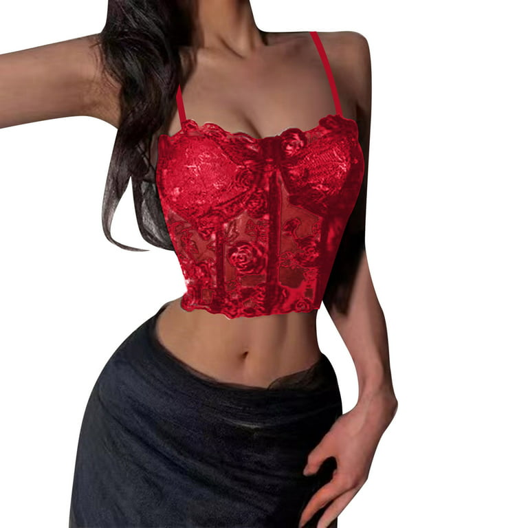 Lingerie for Women Lace Floral Beautiful Rose Embroidered Belt Drag  Fishbone Corset Wrapped Chest Small Vest Top With Shoulder Straps 