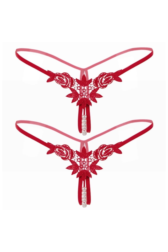 Lingerie for Women Low Waist Thongs Sex Pendant Pearl Underwear Babydoll Breathable Panties