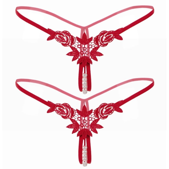 Lingerie for Women Low Waist Thongs Sex Pendant Pearl Underwear Babydoll Breathable Panties