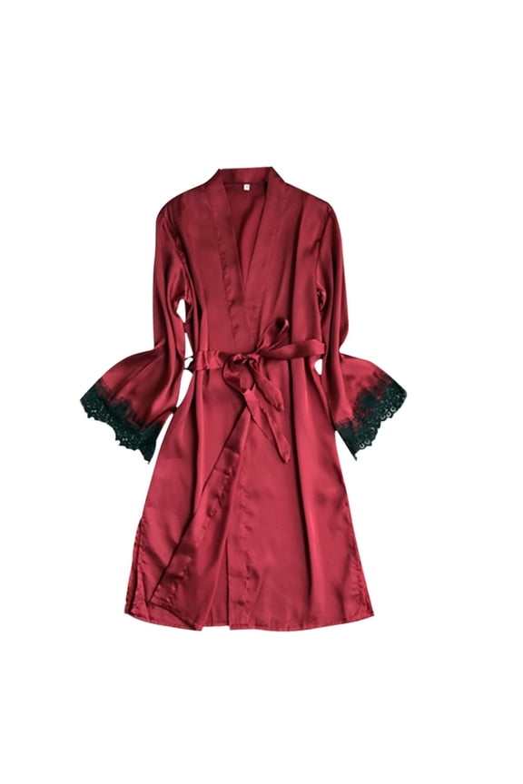 Lingerie for Women Night Silk Nightdress for Women Sleepwear Satin Pajamas Elegant Nightwear Bedroom Red S