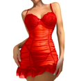 thumbnail image 1 of Lingerie for Women Nightwear Silk Like Sheer Mesh V Neck Sleepdress with Transparent Chemise for Relaxed Wear Red L, 1 of 4