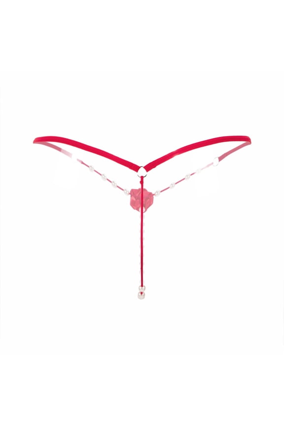 Lingerie for Women Open Lace Thong Panty with V-String Design for Ladies Burned-Crotch and Fit Red One Size