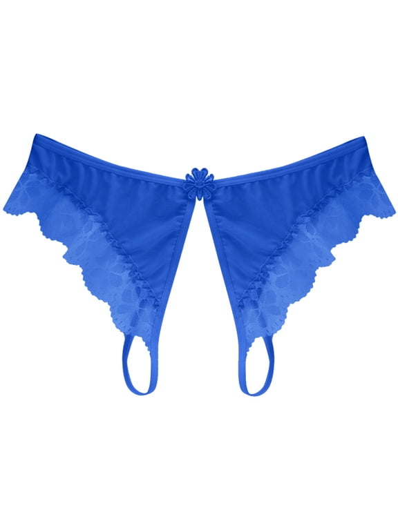 Lingerie for Women Open Panties Lace Briefs for Women Low Waist Crotch Open Design with Underwear and Delicate Trim Blue One Size