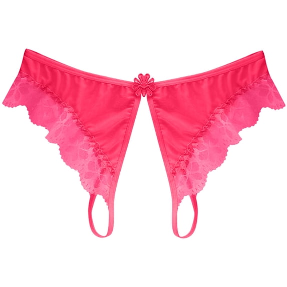 Lingerie for Women Open Panties Lace Briefs for Women Low Waist Crotch Open Design with Underwear and Delicate Trim Hot Pink One Size