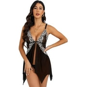 Lingerie for Women, PUTUO Front Closure Womens Lingerie, Lace V Neck Sexy Lingerie Bridal Babydoll Chemise