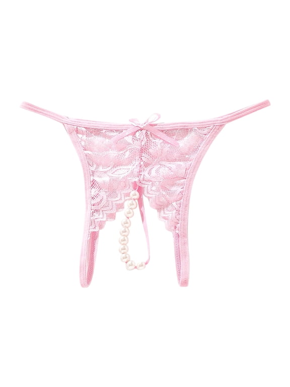 Lingerie for Women Pearl Massage Female Open Crotch Lace Transparent Thong Underwear Babydoll Breathable Panties