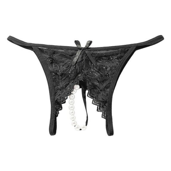 Lingerie for Women Pearl Massage Female Open Crotch Lace Transparent Thong Underwear Babydoll Breathable Panties