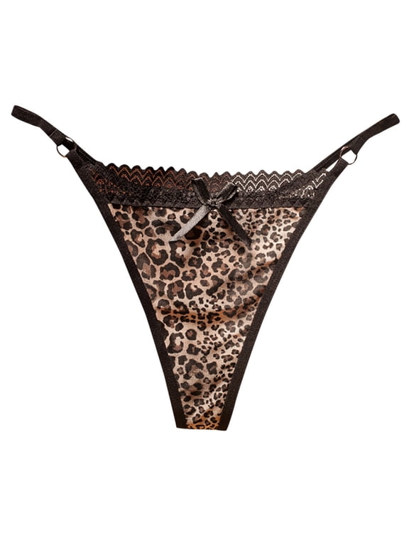 Lingerie for Women Sheer Mesh Panties for Women Lace Leopard Briefs Thongs Underwear for Confidence and Comfort Coffee One Size