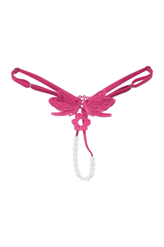 Lingerie for Women Transparent Hot Embroidered Pearl Massage T Pants Open Crotch Thong Underwear Babydoll Breathable Panties