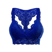 TYLBKK Lingerie for Women Underwear Women Women Plus Size Crop Wire Free Bra Lace V Neck Lace Bra (with Chest Pad) Blue XL