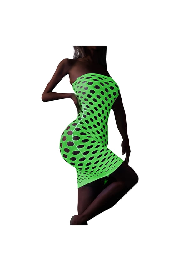 Lingerie for Women,Womens Strapless Fishnet Lingerie Sleepwear Mini Dress Tube Chemise Bodysuit,Green,Free Size