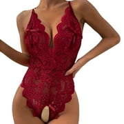 Lingerie for Women plus Size Open Crouch Women V Neck Underwear Lingerie Lace Backless Lanyard Underwear Conjoined Tight Suit