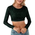 thumbnail image 1 of Lingerie for Women's Sequins Solid Round Slim Midriff Long Sleeved Top for Green XL, 1 of 5