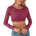 thumbnail image 1 of Lingerie for Women's Sequins Solid Round Slim Midriff Long Sleeved Top for Hot Pink XL, 1 of 7