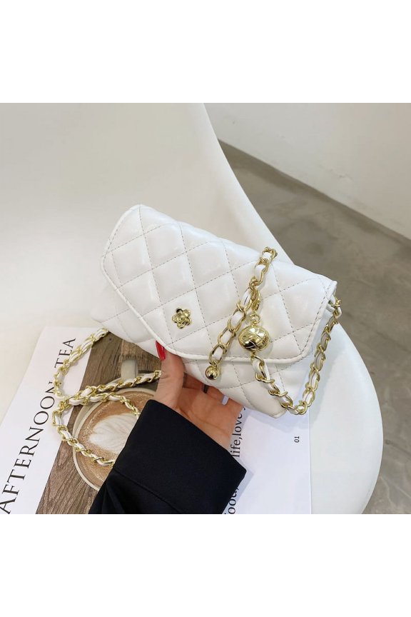 Lingge Chain Small Fragrance Small Square Bag PU One-shoulder Messenger Bag,White