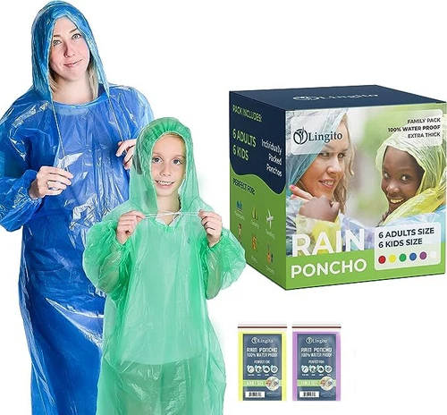 FORGE Lingito Rain Ponchos - Emergency Drawstring Hood Poncho For Children And Adults