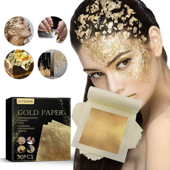 Lingouzi 24K Gold Leaf Sheets Yellow Real Gold Loose Foil For Cake Baking, Makeup SPA Gilding Drink Decorations