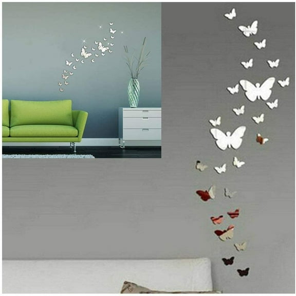 Lingouzi 30PCS Butterfly Combination 3D Three-dimensional Mirror Wall Sticker Home Decora