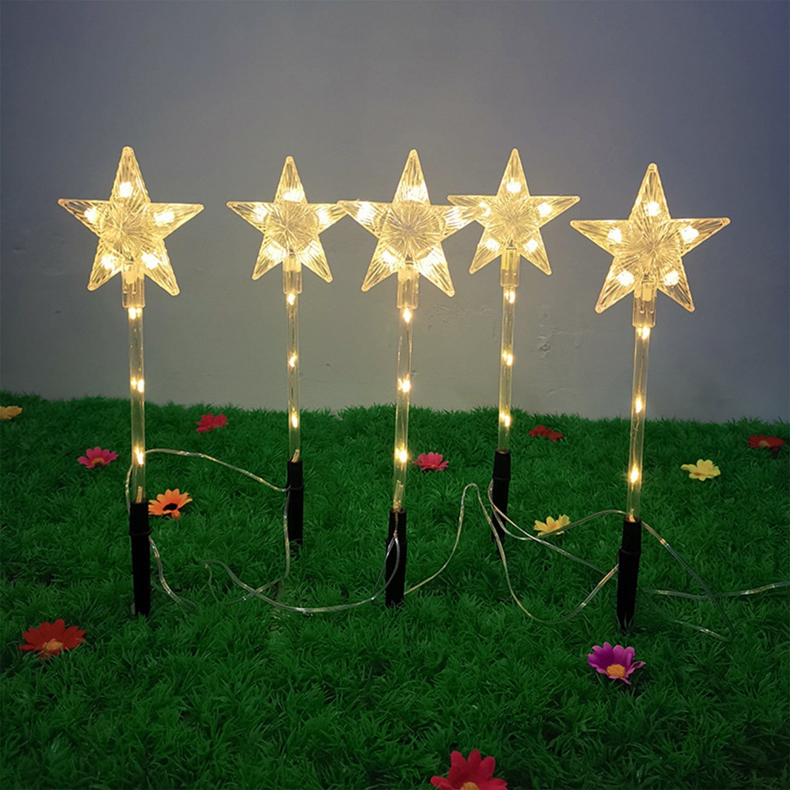Lingouzi 5 Pack Solar Christmas Stake Lights, Outdoor Star Solar