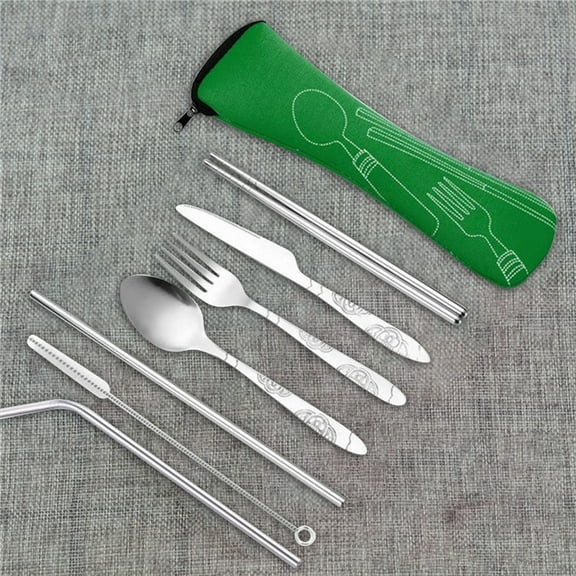 Lingouzi 7 Pcs Stainless Steel Knifes Fork Spoon Family Travel Camping Cutlery Eyeful