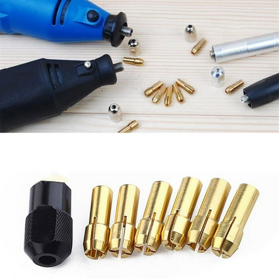 Lingouzi 7 Pcs/set Brass Drill Chucks Collet Bits 1-3.2mm Shank Screw Nut Dremel Rotary