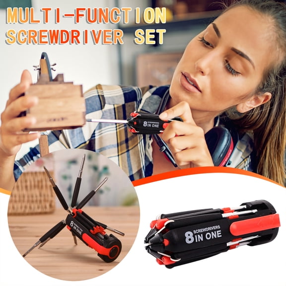 Lingouzi 8-in- Scr??wdriv??r with LED Fl??shlight, Universal Scr??wdriv??r Fl??shlight, Utility Repair Tool, Portable General Professional Scr??wdriv??r Set