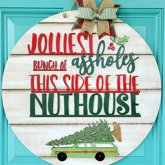 Lingouzi 8inch Wooden Welcome Sign, Front Door Decor, Christmas Holiday Decor, Funny Door Hanger, Christmas Gift