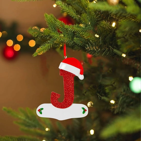 Lingouzi Christmas 26 Letter Ornaments, Christmas Initial with Red Hat Christmas Tree Ornaments, 26 Letter Hanging Pendant Ornaments for Xmas Tree Decorations