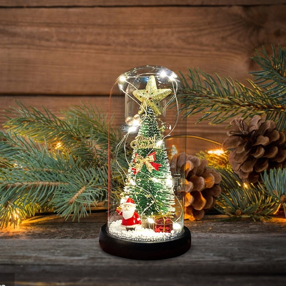 Lingouzi Christmas Gift Glass Cover Christmas Tree Cedar Elk Decoration LED Lighting Decoration