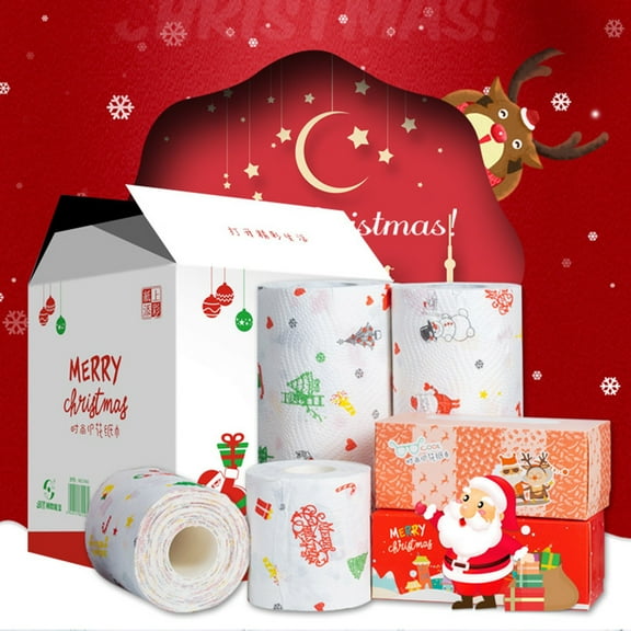 Lingouzi Christmas Set Gift Paper Towel Kitchen Paper Pumping Paper Printing Roll Paper Full Set