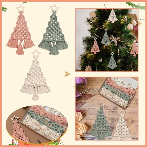 Lingouzi Christmas Tree DIY Kit, 3 Set Christmas Tree Macrame DIY Kit for Beginners Christmas Tree Hanging Ornaments, Christmas Decorations Craft Gifts Wall Hanging