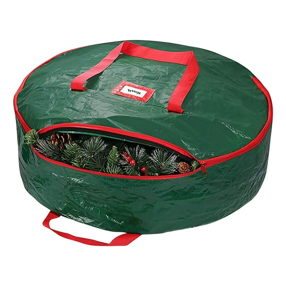 Lingouzi Christmas Wreath Storage Bag 24 Inch - Dual-Zippered Storage Container & Durable Handles, Premium Wreath Storage Organizer Box, Protect Artificial Wreaths