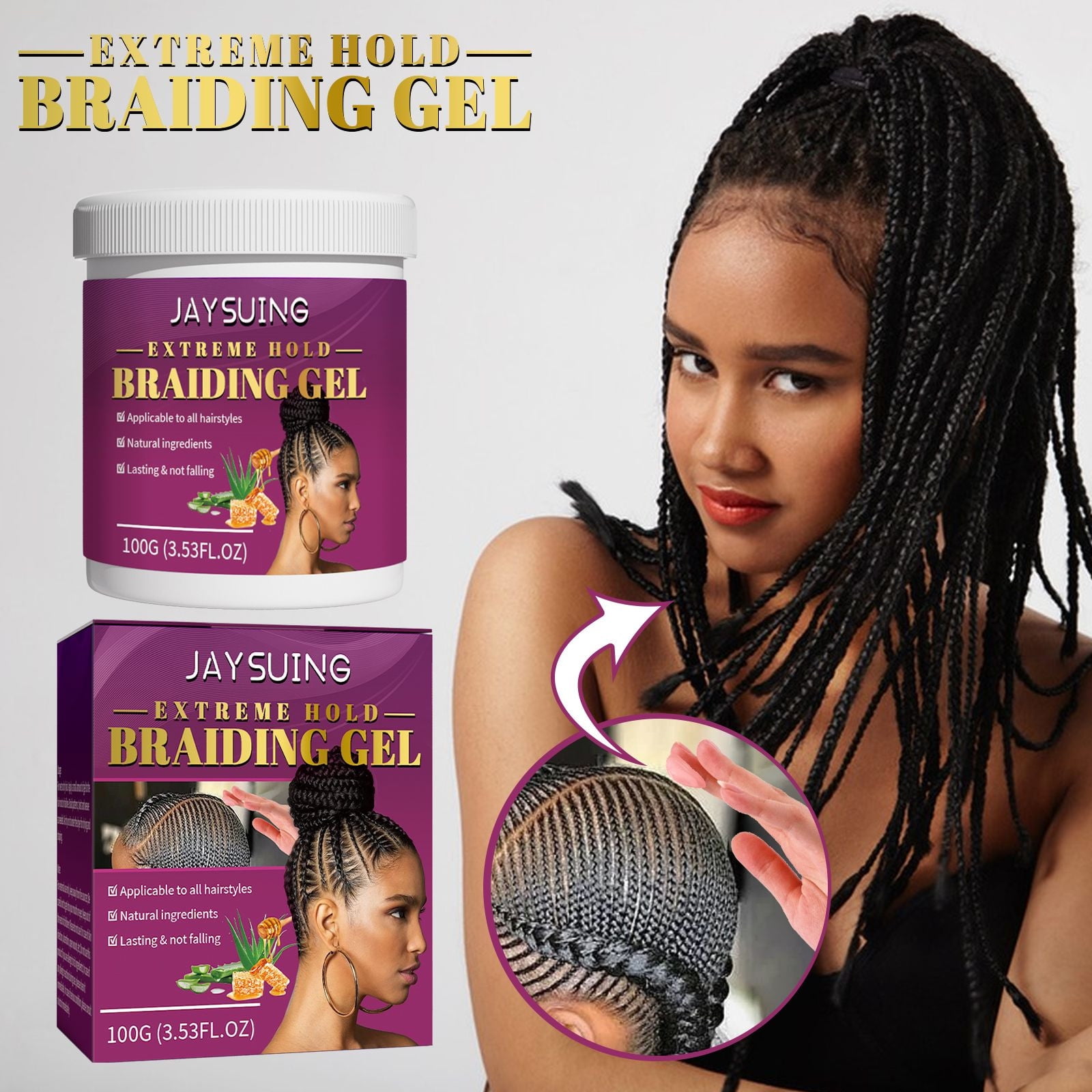 Extreme Hold Braiding Gel,hair Braid Gel Maintains A Stunning Smell No  Flake Long Lasting, Natural Hair Care Product With Aloe Vera And Beeswax  For Bl