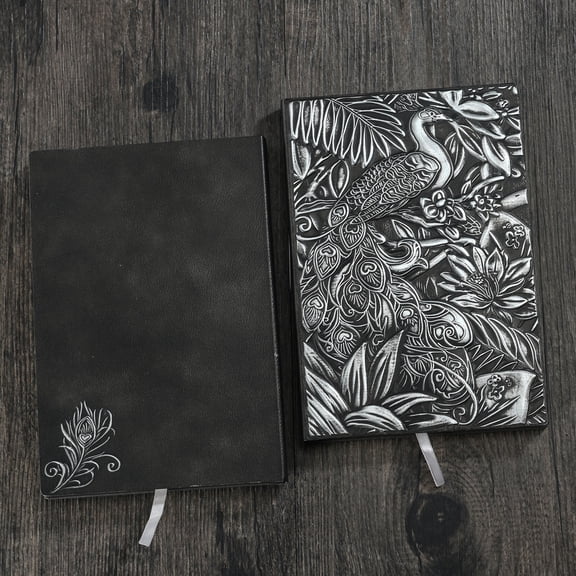 Lingouzi Embossed Leather Journal Writing Notebook Hardcover Handmade European-style Antique A5 Peacock Notepad Annual Meeting High-end Hardcover Book Gift for Men Women