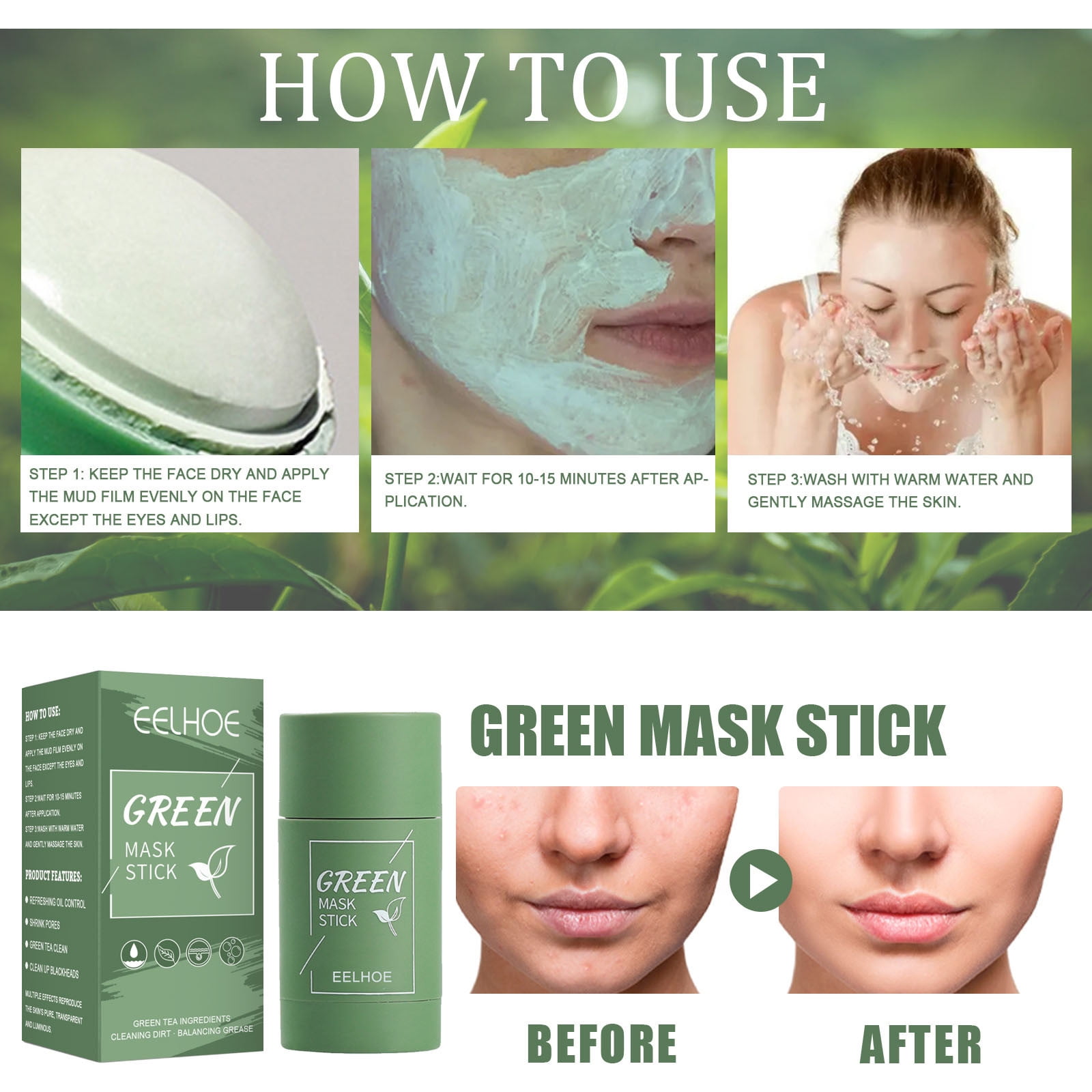 Lingouzi Green Tea Mask Stick Green Tea Extract Blackhead Removal Deep