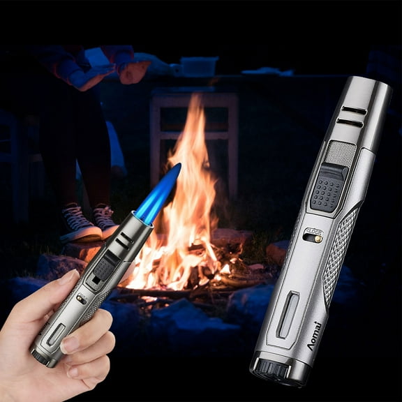 Lingouzi Lighters Torch Refillable Lighters Butane Soft Flame Waterproof Butane Lighter Torch Candle Lighters Butane Refillable for Camping Grill,,,Pipe,Candle,BBQ