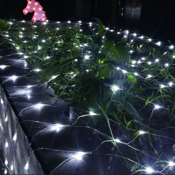 Lingouzi Net Mesh String Lights Outdoor Waterproof 4.9x4.9ft 96 LEDs Mesh Fairy String Decorative Net Lights for Christmas Party Outdoor Wedding Garden Patio Lawn Decorations, 8 Mold Decorative Lights
