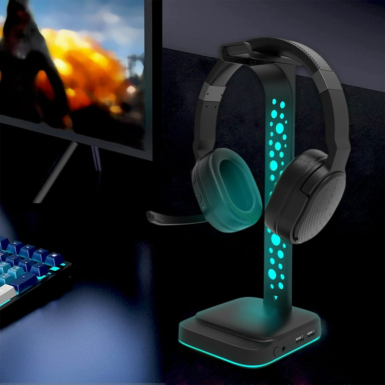 Lingouzi RGB Gaming Headphones Stand, Headset Stand With 3.5mm AUX