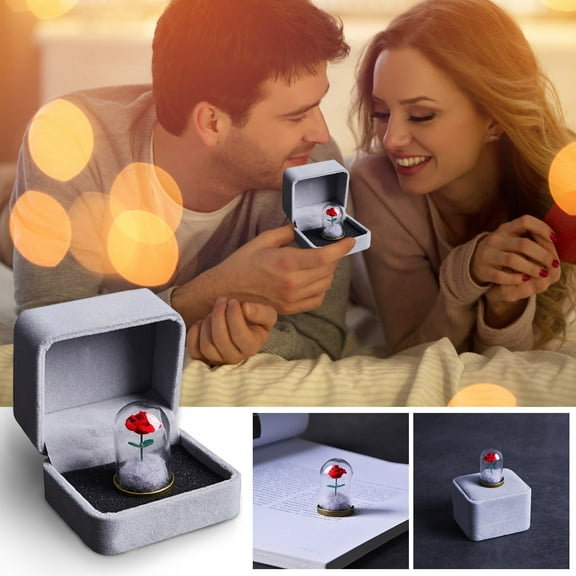 Lingouzi RomantiRose In Glass Dome, Exquisite Eternal With Gift Box RED Rose Artificial Flower Lasts Forever Valentine's Day Surprised For Your Lover