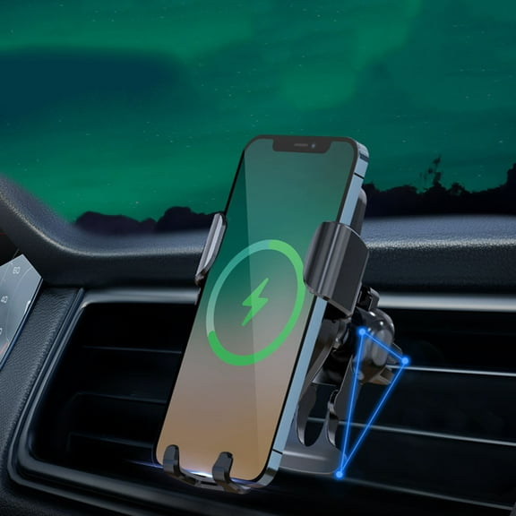 Lingouzi Wireless Car Charger, 5W Universal Fast Charger, Car A?r V?nt Wireless Charging Phone Holder, Type-C/Micro Dual Input Interface iOS Android Wireless Car Charger