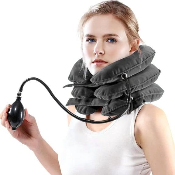 Lingsheng Cervical Neck Traction Device,Neck Brace for Neck Pain Relief, Inflatable Neck Cervical Brace (Gray)