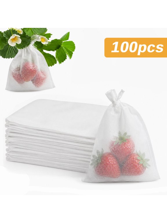 100pcs Fruit Protection Bags, 8x12" Fruit Netting Cover Bags with Drawstring, Reusable Fruit Protectors Pest Barrier for Plant Fruit Flower Veggies Garden