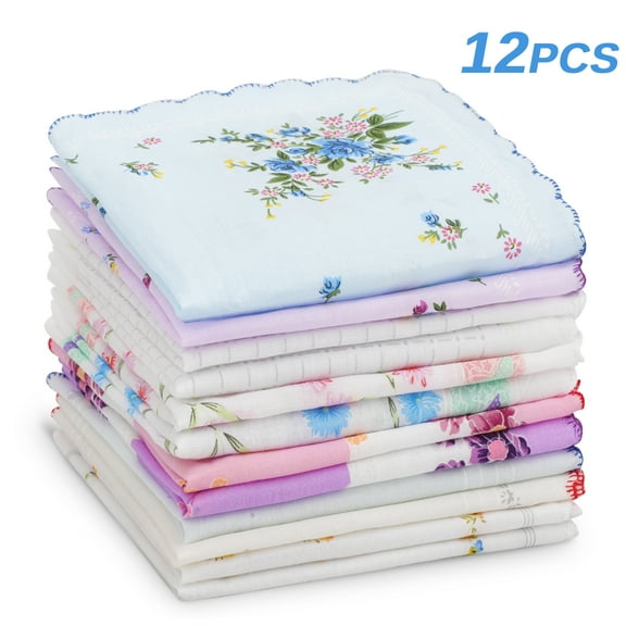 Lingsida 12/6pcs Handkerchiefs, Ladies Floral Print Hankies for Women, Class Plaid Pocket Squares for Men, 11.8x11.8"