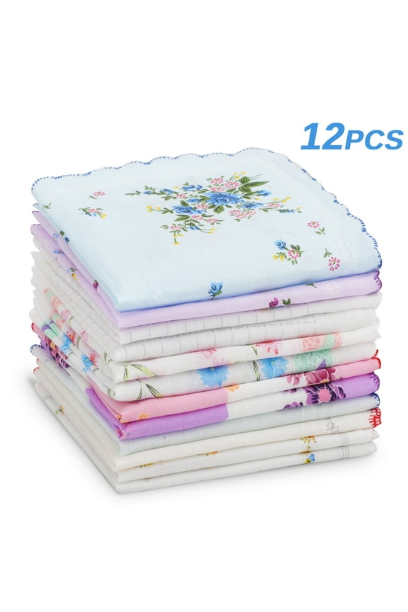 12/6pcs Handkerchiefs, Ladies Floral Print Hankies for Women, Class Plaid Pocket Squares for Men, 11.8x11.8"