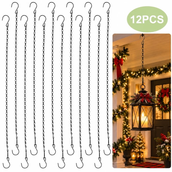 Lingsida 12-Pack Adjustable Plant Hanging Chains with S Hooks, 24" Black Chains for Hanging Baskets, Flower Pots and Lanterns