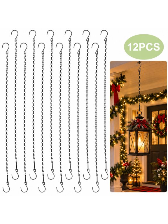 12-Pack Adjustable Plant Hanging Chains with S Hooks, 24" Black Chains for Hanging Baskets, Flower Pots and Lanterns