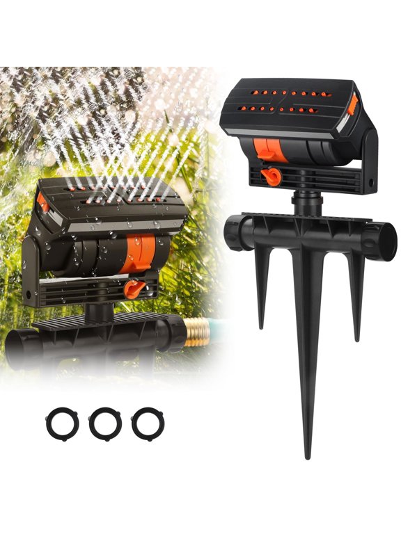 16-Nozzle Oscillating Lawn Sprinkler with Ground Spike, Adjustable Spray Width and Range, Water Flow Control for Yard and Garden