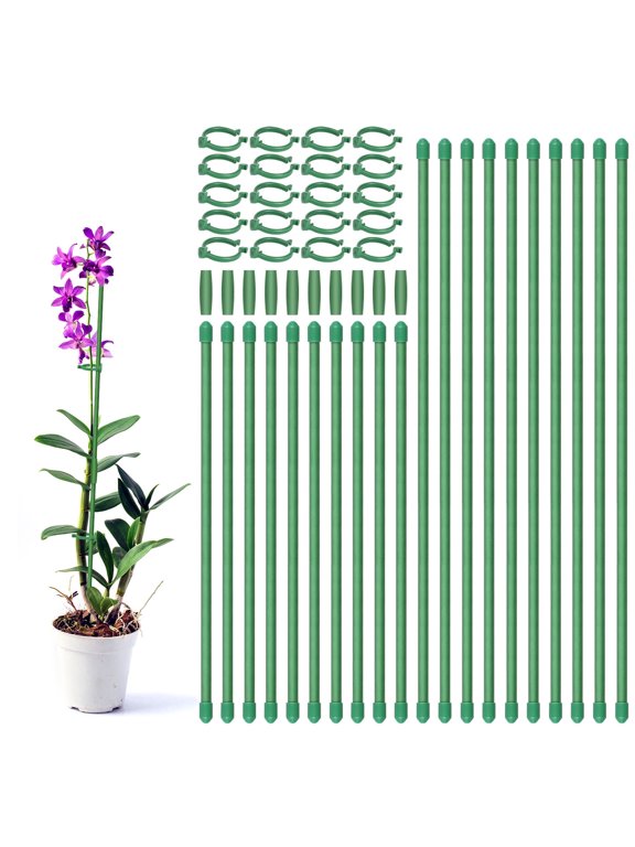 20pcs Plant Stakes, 17.7" Adjustable Support Stakes with Clips