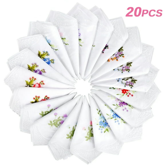 Lingsida 20pcs Soft Handkerchiefs for Women, Fashion Ladies Floral Print Hankies, 11x11" Pocket Squares