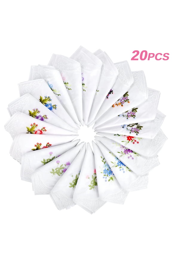 20pcs Soft Handkerchiefs for Women, Fashion Ladies Floral Print Hankies, 11x11" Pocket Squares
